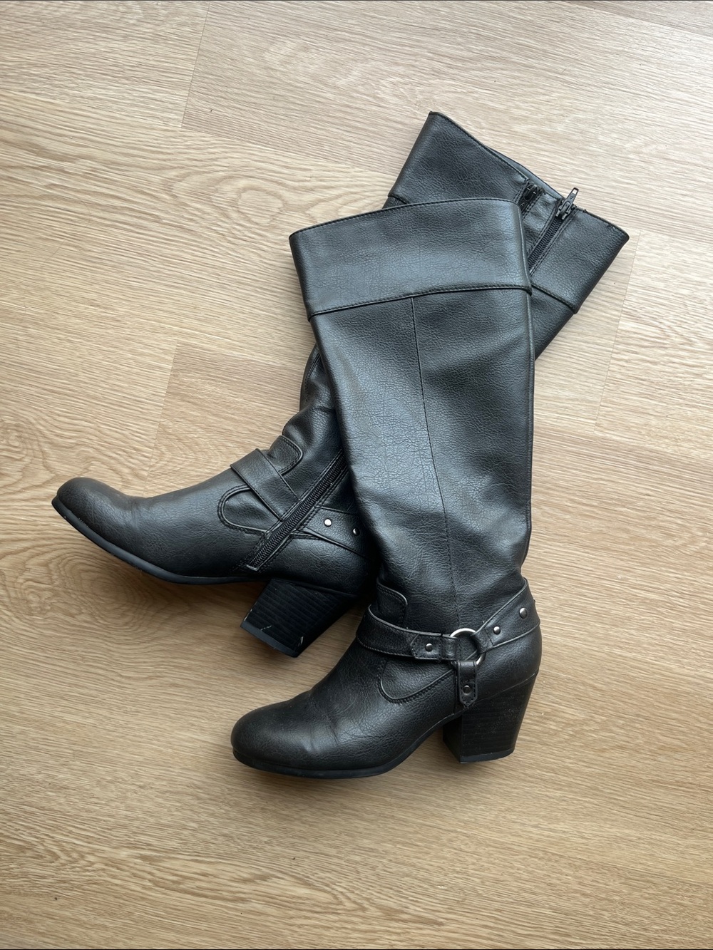 Relativity Black Knee-High Harness Moto Boots